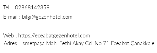 Eceabat Gezen Hotel telefon numaralar, faks, e-mail, posta adresi ve iletiim bilgileri